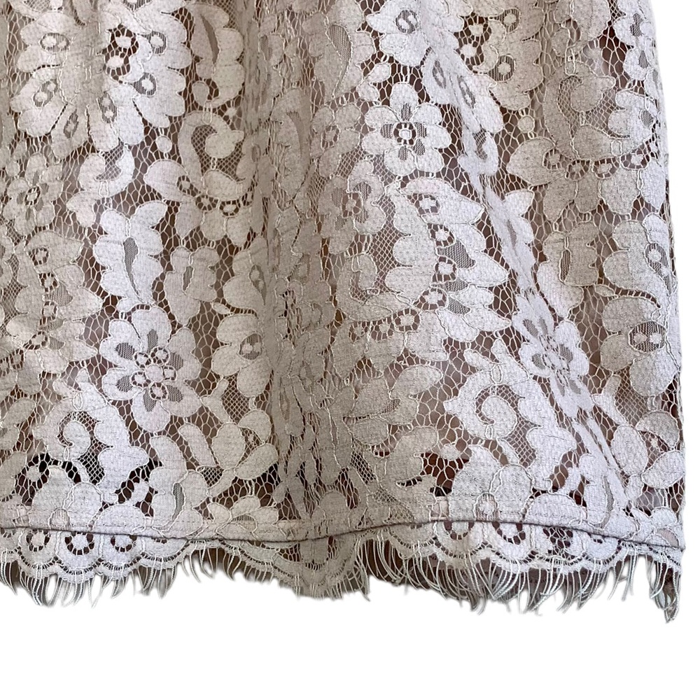 Joie Rori Lace Fringe Mini Dress Mushroom Tan Champage - Picture 5 of 14